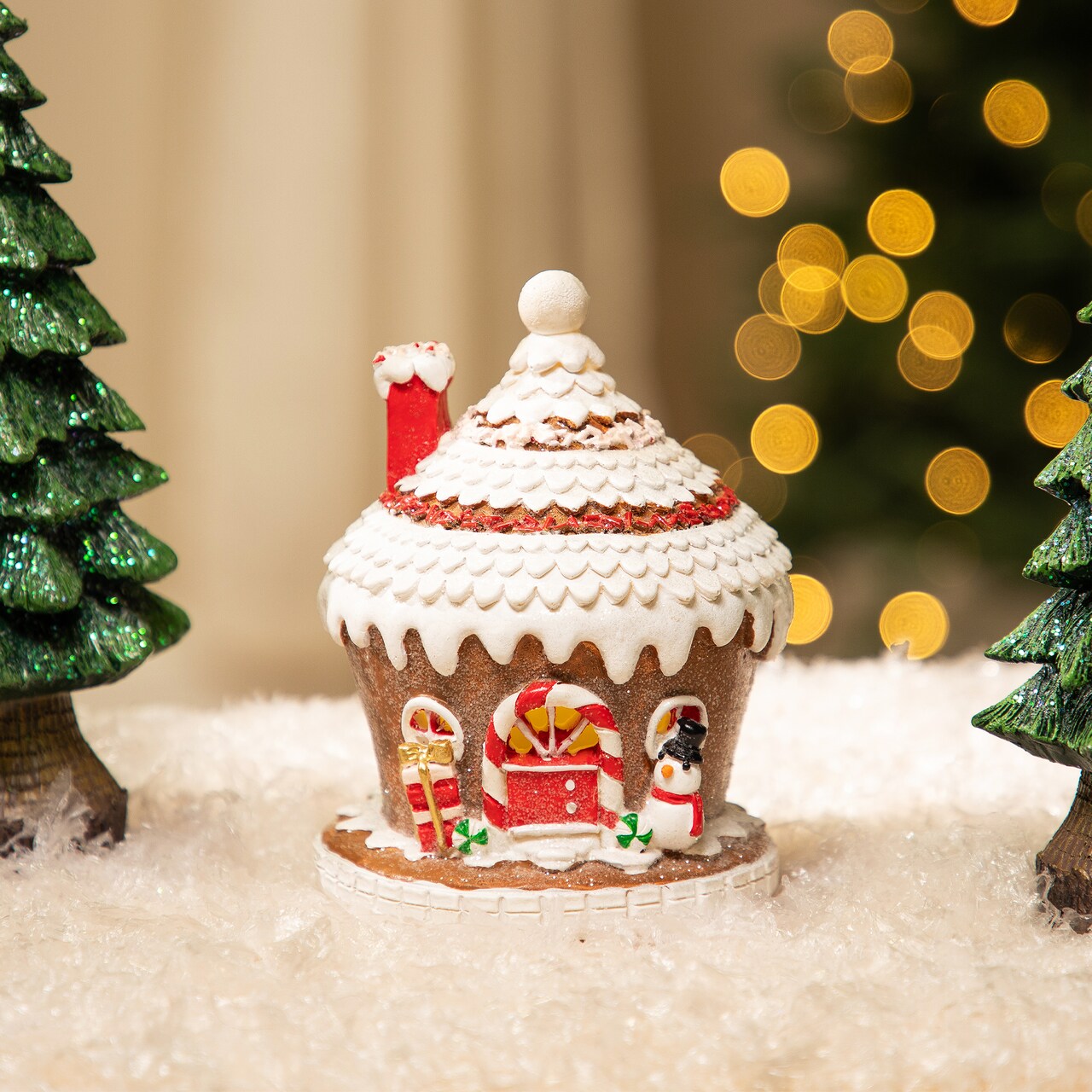 Northlight Lighted Glitter Cupcake Gingerbread House Christmas Decoration - 6"